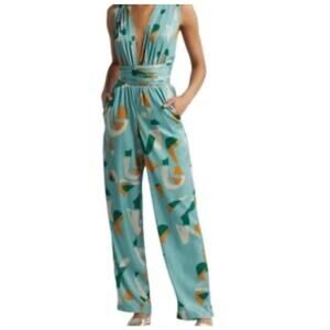 DIARRABLU Halter Wide Leg Jumpsuit Abstract Print Artisan Made Senegal - Medium